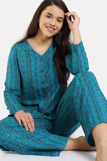 Buy Zivame Zellij Dreams Woven Pyjama Set - Lake Blue